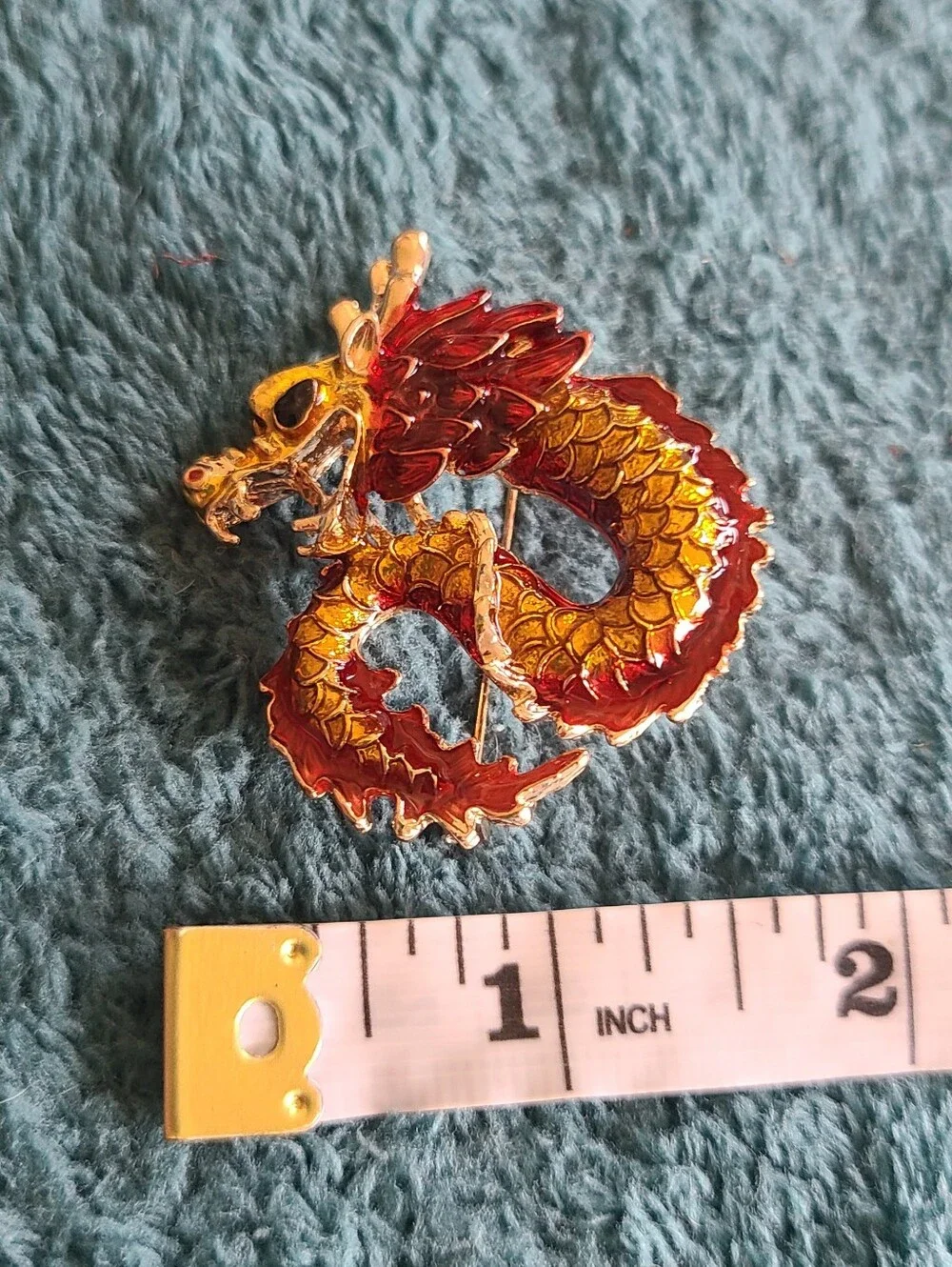 Red and Goldtone Dragon Brooch Pin